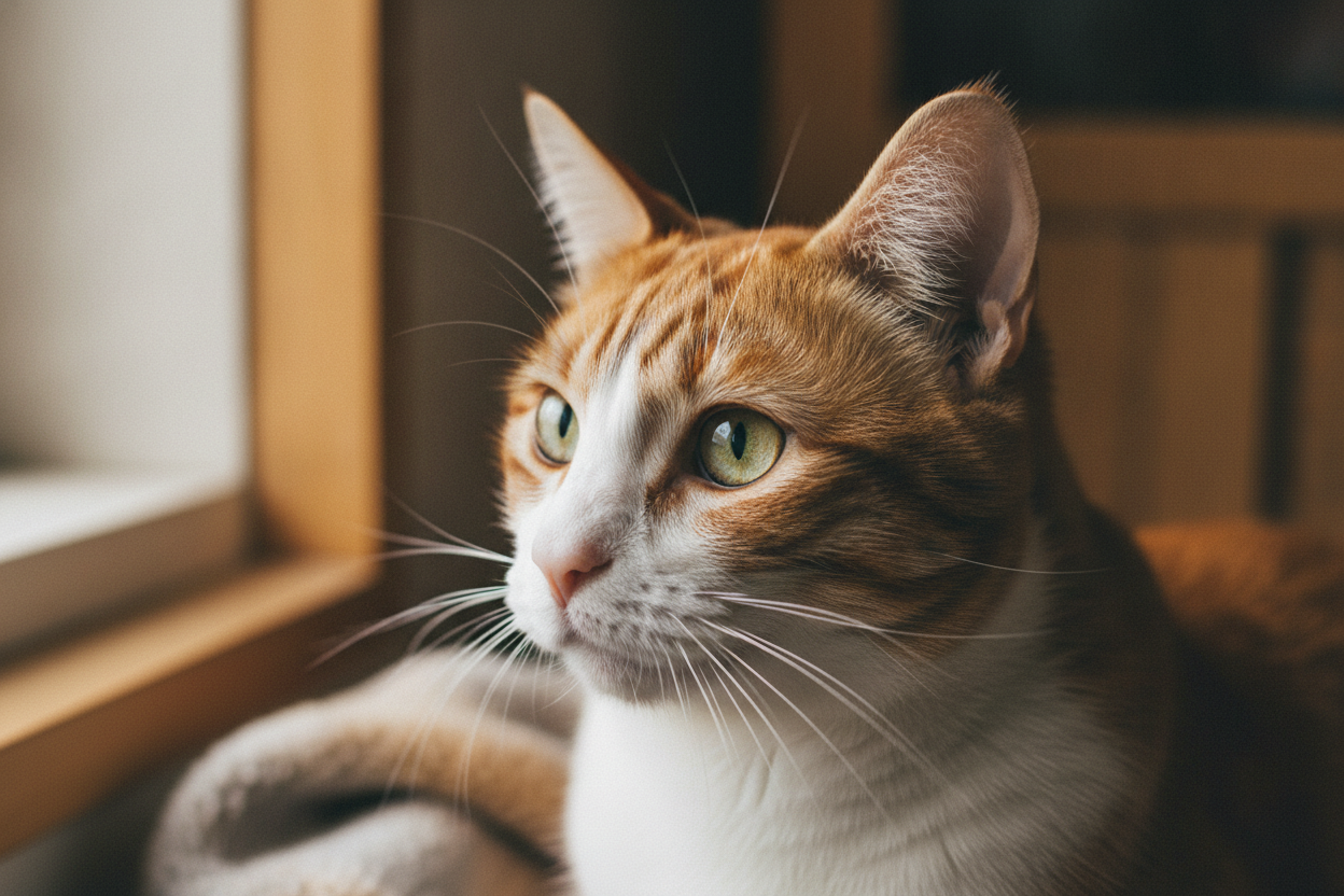 Chat au regard préoccupé assis dans un coin, illustration du changement de comportement animal.